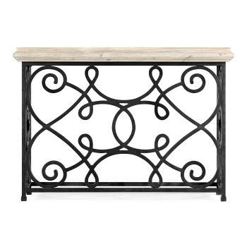 Width Rectangular Limed Wood Console with Wrought Iron Base 54
