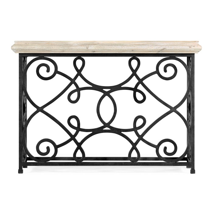 Width Rectangular Limed Wood Console with Wrought Iron Base 54