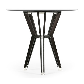 Midcentury Style Circular Black Mocha Oak Side Table with Glass Top 24