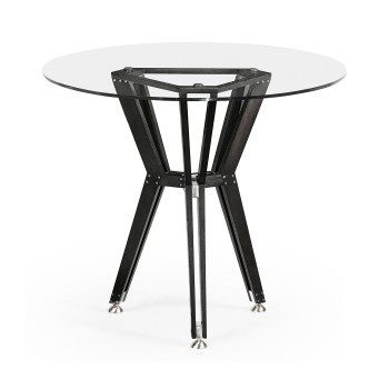 Midcentury Style Circular Black Mocha Oak Side Table with Glass Top 24