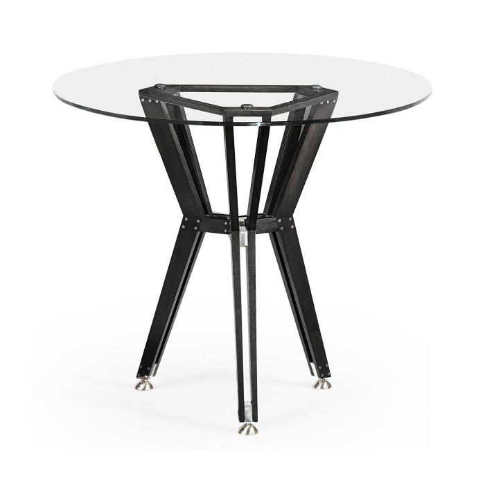 Midcentury Style Circular Black Mocha Oak Side Table with Glass Top 24