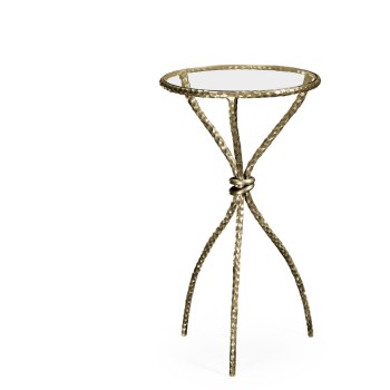 Brass hammered circular wine table curved legs