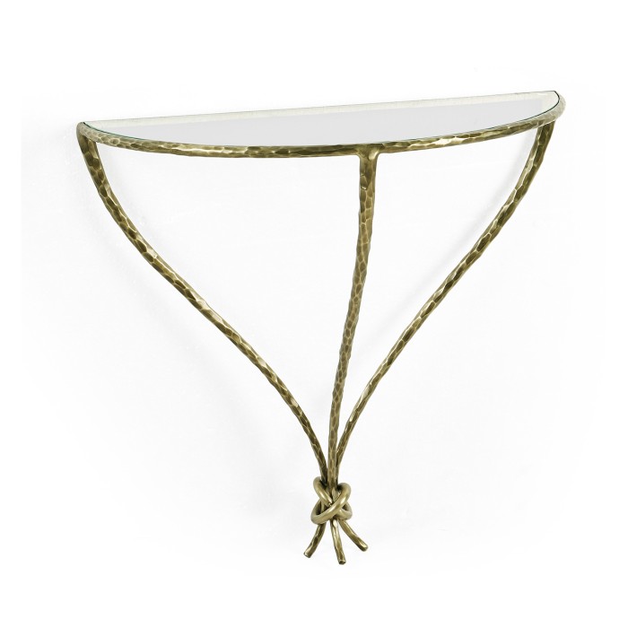 Hammered Light Brown Brass Wall Mounted Bracket Table