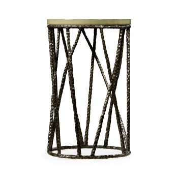 Hammered Antique Black Brass Wine Table with Celadon Top