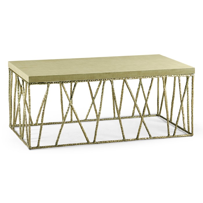 Hammered Light Brown Brass Coffee Table with Celadon Top