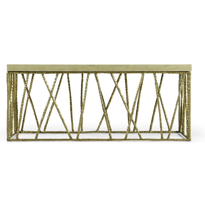 Hammered Light Brown Brass Coffee Table with Celadon Top