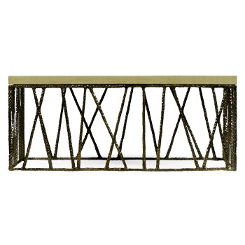 Hammered Antique Black Brass Coffee Table with Celadon Top