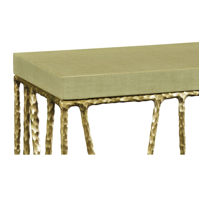 Hammered Light Brown Brass Console with Celadon Top