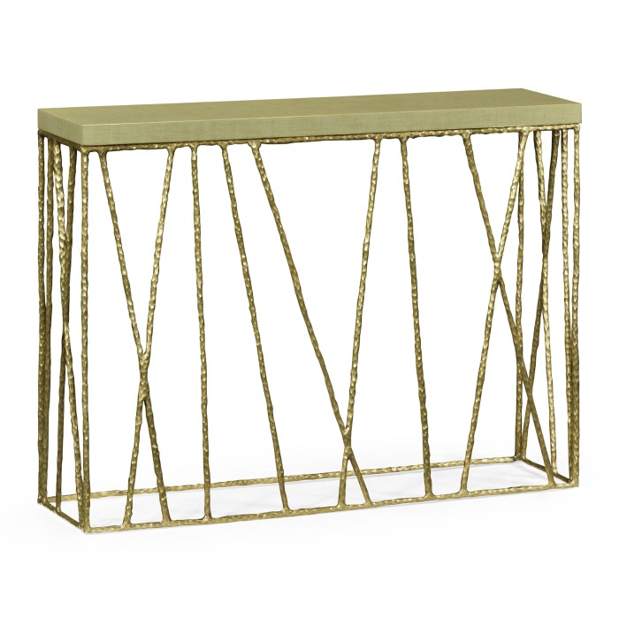 Hammered Light Brown Brass Console with Celadon Top