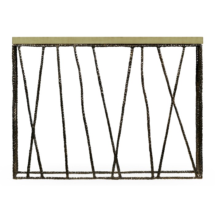 Hammered Antique Black Brass Console with Celadon Top