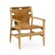 Midcentury Style Slung Medium Antique Chestnut Leather & Light Oak Easy Chair