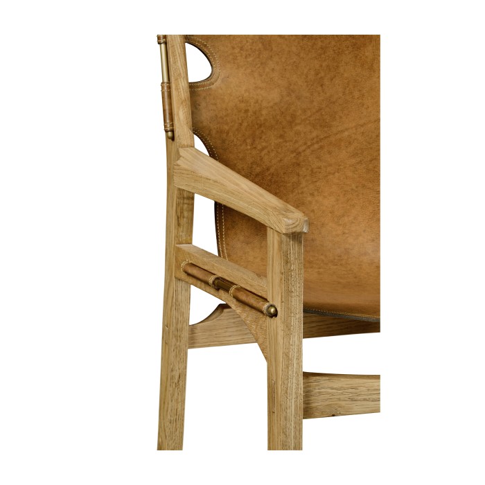 Midcentury Style Slung Leather & Light Oak Bar Stool