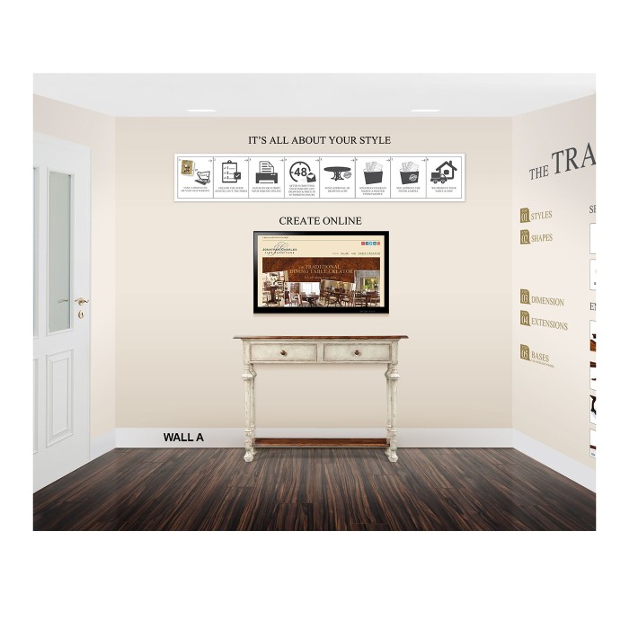 Full room including panels, graphics, wood sample, CD cabinet