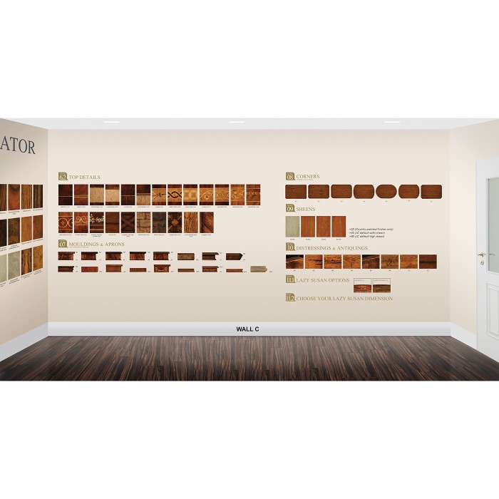 Full room including panels, graphics, wood sample, CD cabinet