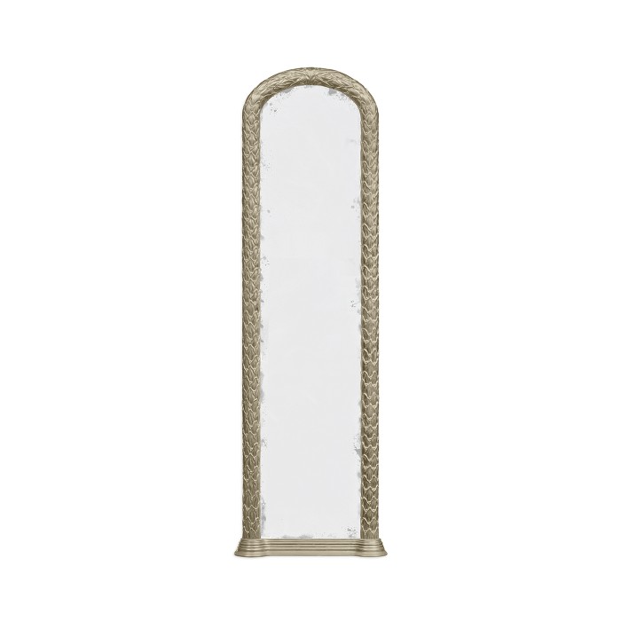 Carved and water gilded silver leaf narrow floor standing mirror
