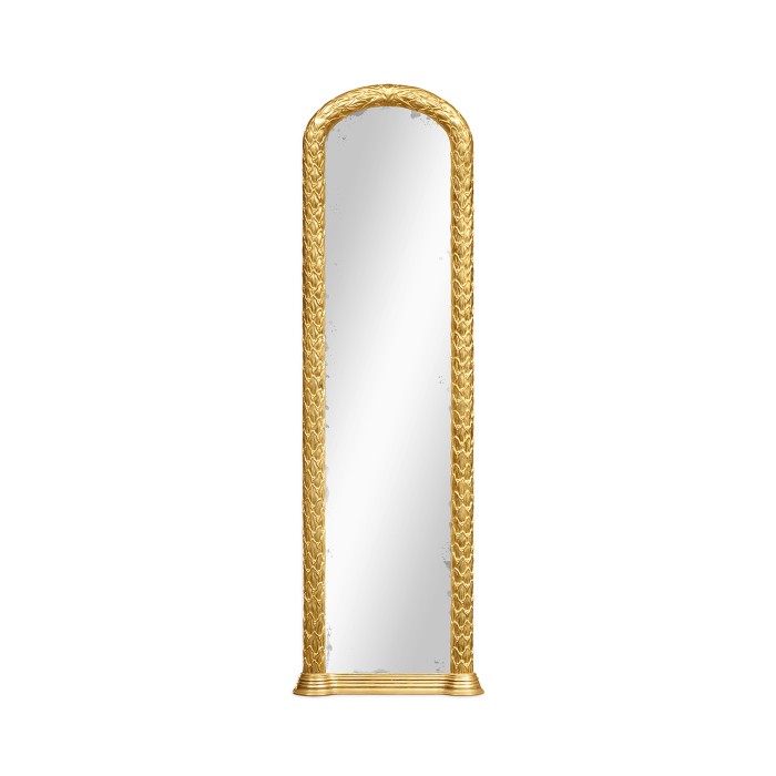 Carved and water gilded gold leaf narrow floor standing mirror