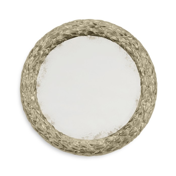 Carved & Silver Gilded Round Hanging Wall Mirror 24