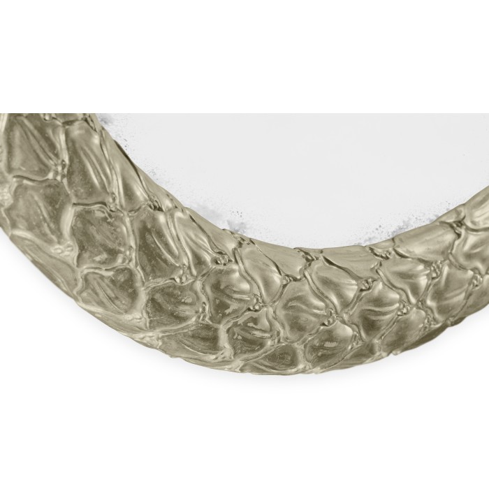 Carved & Water Gilded Silver Leaf Round Wall Mirror 48