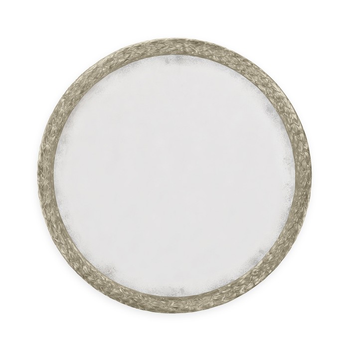 Carved & Water Gilded Silver Leaf Round Wall Mirror 48