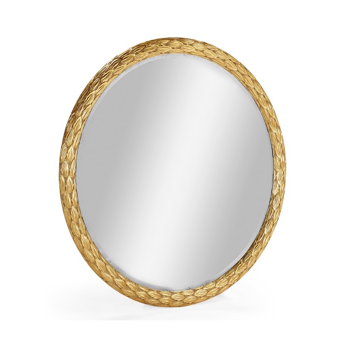 Carved & Water Gilded Gold Leaf Round Hanging Wall Mirror 48