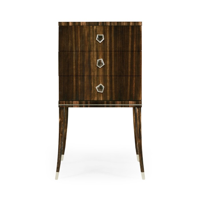 Macassar Ebony Bedside Chest with White Brass Detail
