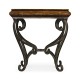Rustic Walnut Square Side Table with Wrought Iron Base