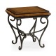 Rustic Walnut Square Side Table with Wrought Iron Base