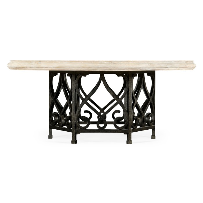 Limed Wood Dining Table with Wrought Iron Base 72
