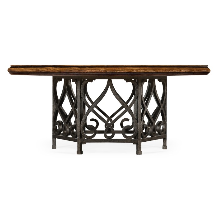 Rustic Walnut Dining Table with Wrought Iron Base 72