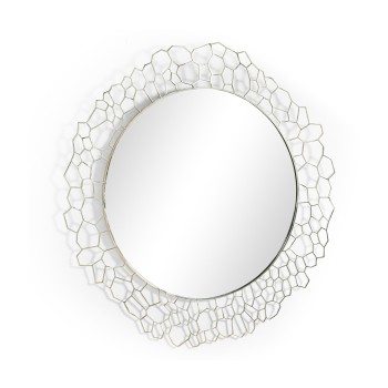 Circular White Brass Woven Net Mirror 45