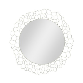 Circular White Brass Woven Net Mirror 45