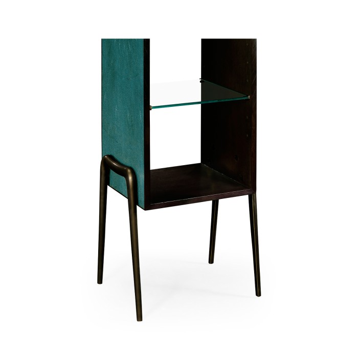 Teal Faux Shagreen and Bronze Legged Étagère