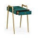 Teal Faux Shagreen and Brass Legged End Table
