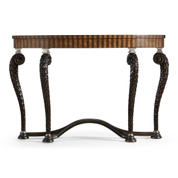 Feather Inlay Hand Carved Console Table
