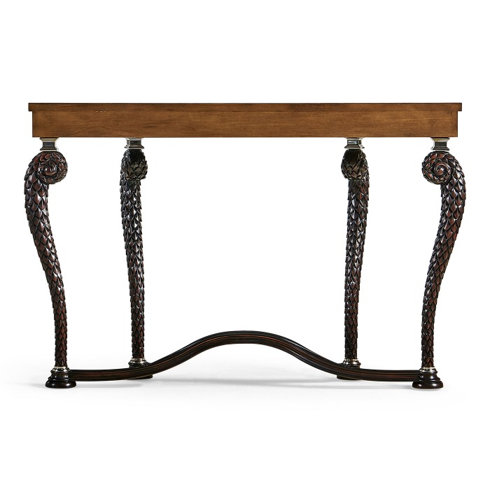 Feather Inlay Hand Carved Console Table