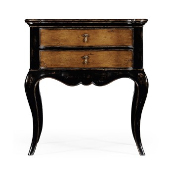 French Style Black Painted & Cherry Bedside Chest