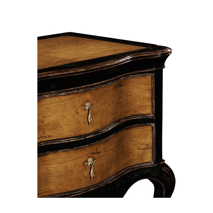 French Style Black Painted & Cherry Bedside Chest