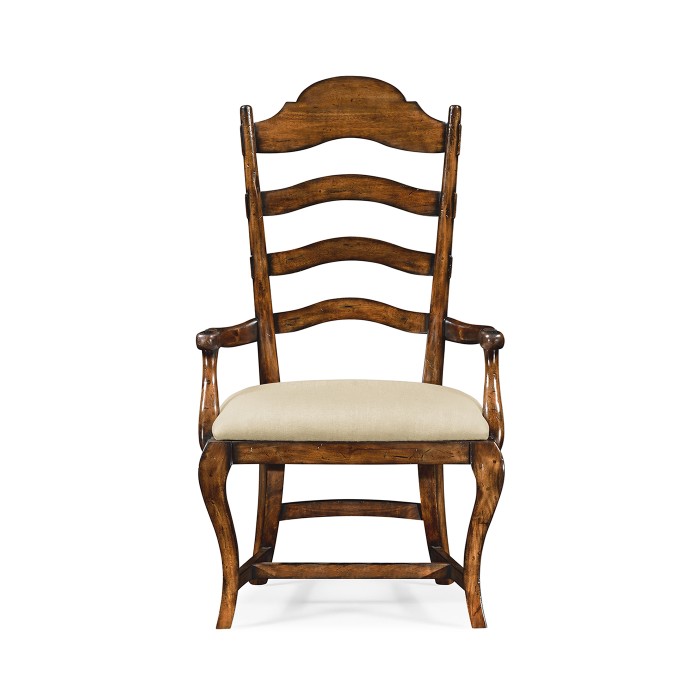Casual Rustic Walnut Dining Arm Chair