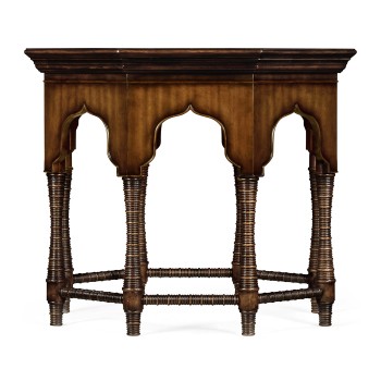 Octagon rustic walnut center table with bones inlay