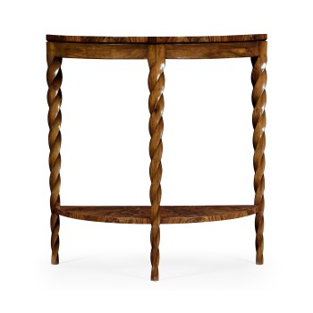 Walnut Barleytwist Demilune Console Table