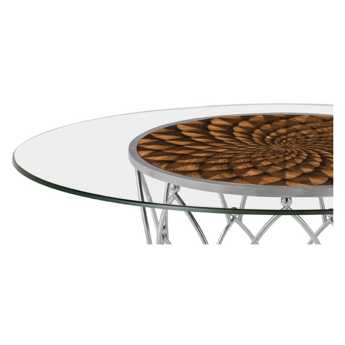 Feather Inlay Glass Top Dining Table 60