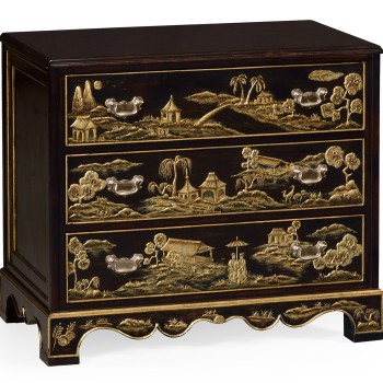 Chinoiserie Style Ebonised Bedside Chest of Drawers