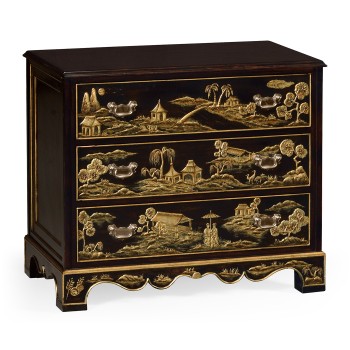 Chinoiserie Style Ebonised Bedside Chest of Drawers