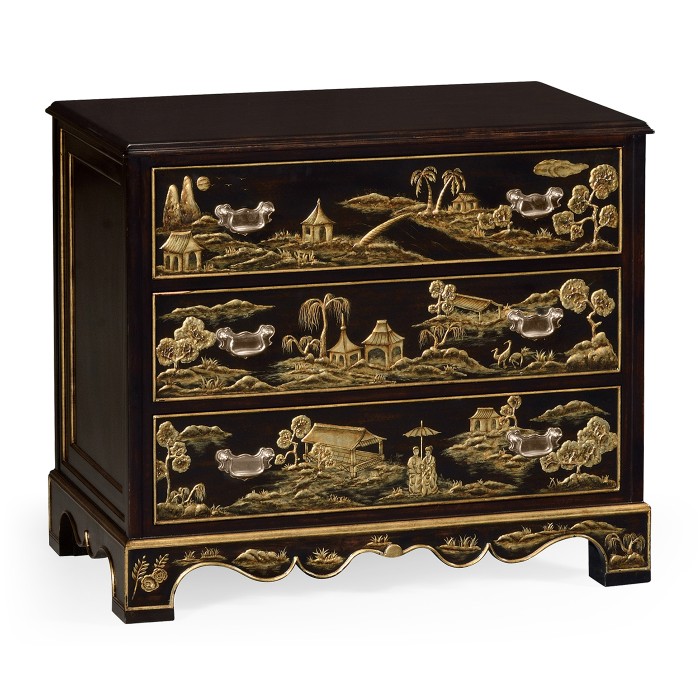 Chinoiserie Style Ebonised Bedside Chest of Drawers