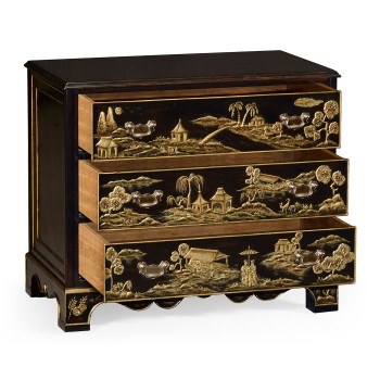 Chinoiserie Style Ebonised Bedside Chest of Drawers