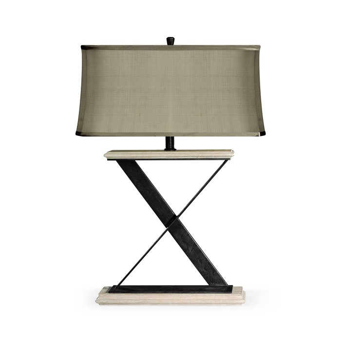 Artisan Table Lamp in Limed Acacia with Wrought Iron