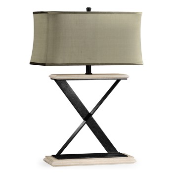 Artisan Table Lamp in Limed Acacia with Wrought Iron
