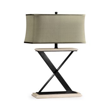 Artisan Table Lamp in Limed Acacia with Wrought Iron