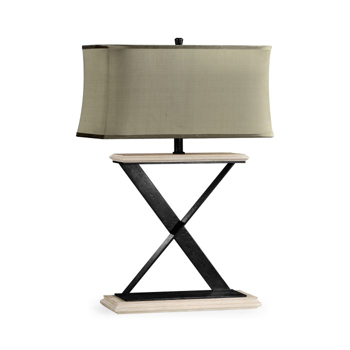 Artisan Table Lamp in Limed Acacia with Wrought Iron