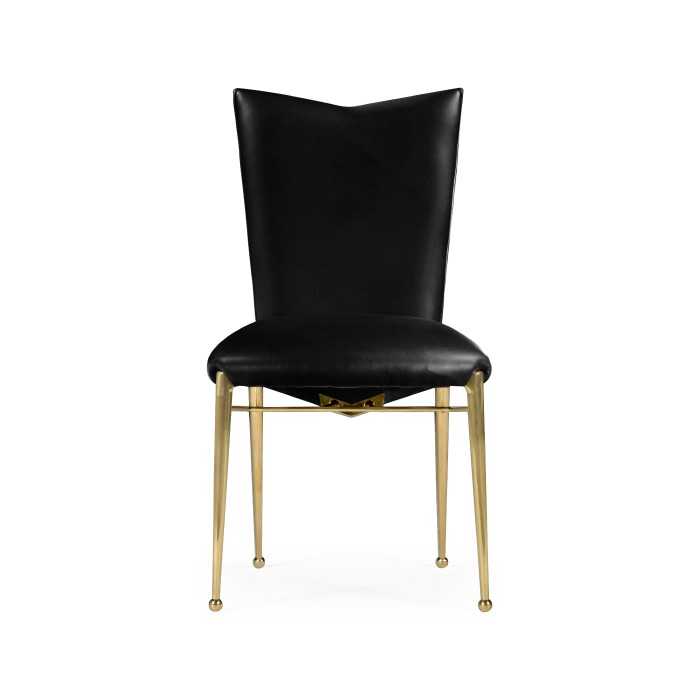 Art Décor gilded side chair with black leather
